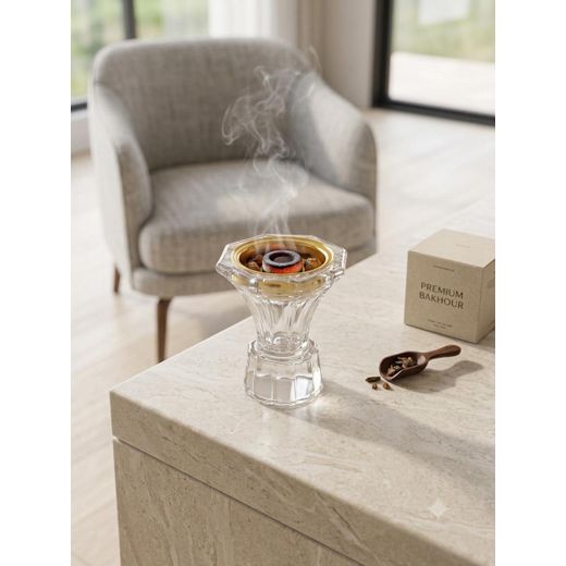 Generic  Mbekhra -Encensoir Évasé en Verre avec Coupelle Dorée inoxidable– Brûleur d'Encens-Bakhoor et Oud-8cm TRANSPARENT - image 3