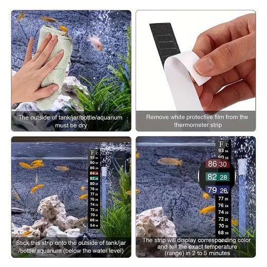 Generic 4pcs Autocollant thermomètre adhésif numérique à 20 bandes pour température, autocollant thermomètre pour aquarium, affichage de température (Fahrenheit et Celsius) pour bacs à poissons et aquariums - image 4
