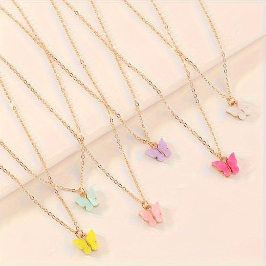Generic Pack 6 Pieces Colliers Ras Du Cou Pendentif Papillon Multicouleurs En Acier Inoxydable Pour Femmes Et Filles - image 2