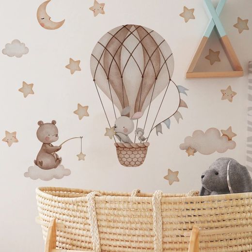 Generic Autocollant Cartoon Hot Air Balloon Animals Bear Rabbits Wall Stickers for Kids Room