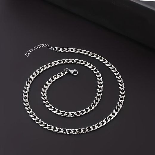 Generic 2 Pièces Collier et Bracelet en Acier inoxydable Argent Pour Hommes - image 4