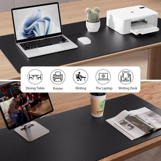 Drop Stop Sous-main de bureau, tapis de souris, sous-main de bureau antidérapant en cuir PU avec bords cousus, idéal pour le bureau, la maison et l'école ( Noir ) 90 x 45cm. - image 3