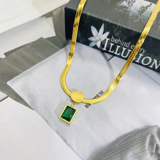Generic Collier Pendentif en Clip de luxe Crystal Vert En Acier Inoxydable ne se décolore jamais Pour Femmes