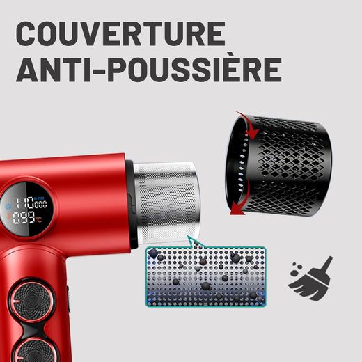 VGR Sèche-Cheveux 1600W-1900W Ionique Négatif Moteur BLDC Professionnel pour Séchage Rapide, Écran LED Silencieux avec Contrôle Thermique et Vitesse RPM avec 1 Diffuseur Magnétique et 2 Buses, Rouge - image 3