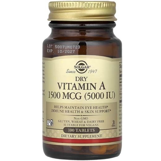 Now Foods Solgar, Vitamin A Dry, 100 tablets