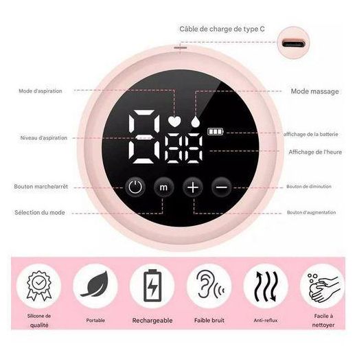 Generic Pack 2 Tire-Lait Électrique Portable Sans Fil – Rechargeable USB, Mains Libres, Silencieux, 3 Modes & 9 Niveaux d’Aspiration, Sans BPA – Allaitement Confortable - image 4