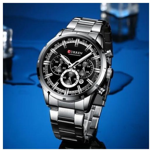 Curren montre bracelet chronographe étanche militaire armée argenté noir - image 2
