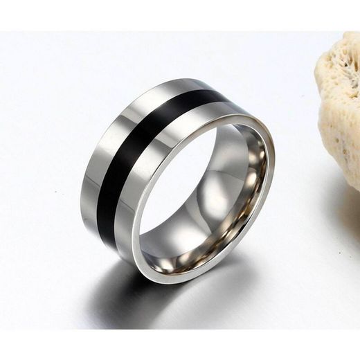 Generic Bague En Acier Inoxydable Argenté Et Noir - Unisex - image 2