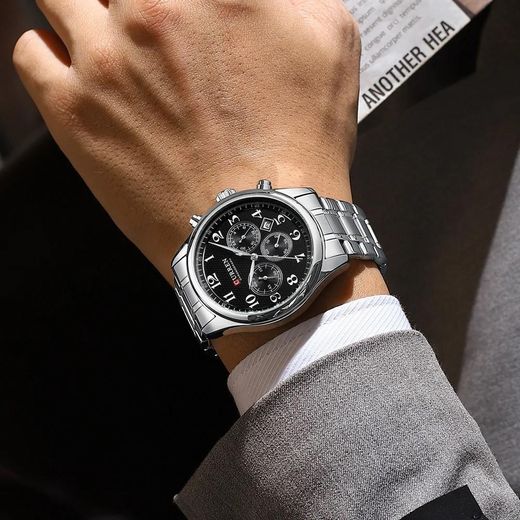 Curren montre bracelet étanche chronographe Date hommes montre militaireâle horloge noir slver - image 2
