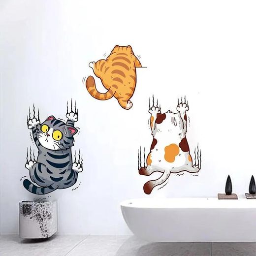 Generic Autocollant Funny Kitten Wall Stickers Toilet PVC Waterproof for Home Decoration 3Pcs