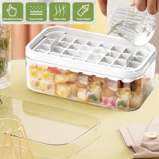 Generic Bac à Glaçons avec Couvercle et Rangement – 64 Glaçons Faciles à Démouler, Avec Pelle – Parfait pour Congélateur et Boissons Fraîches - image 2