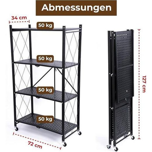Generic  Étagère De Rangement Roulante Pliable À 4 Étagères sur roulettes, Étagère De Rangement en Acier Robuste - image 2