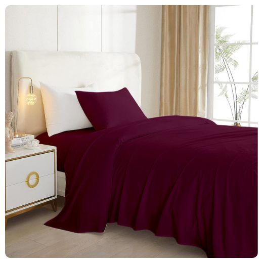 DWIRTY Pack Draps Grenat  Antiallergique 1 place : 1 TO + Drap housse+ Drap plat