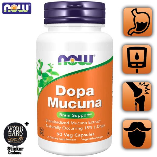 Now Foods mucuna dopamine Formule de soutien  90 gélules végétales+sticker cadeau