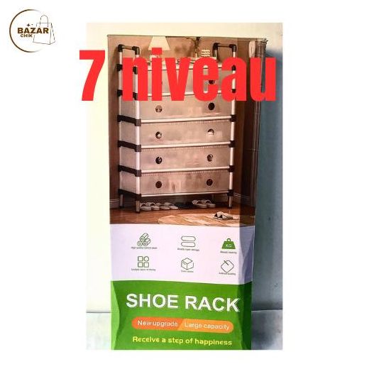 Generic Meuble à Chaussures 7 Niveaux avec Housse Anti-Poussière – Étagère de Rangement Grande Capacité pour Dortoir, Maison ou Entrée - image 3