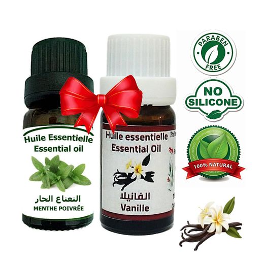 Palmarès des terroirs Marocains Huile Essentielle de Vanille Essence fragrance 100% naturelle 10ml + Huile essentielle Menthe poivrée 100% naturel 10ml