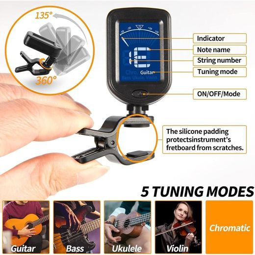 Generic Accordeur électronique pour guitare violon et ukulélé pour instruments musique - image 2