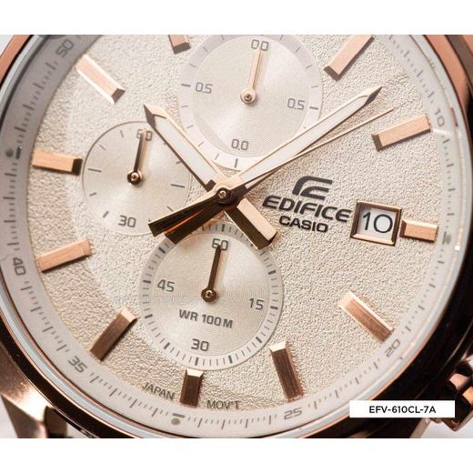Casio  Boîtier en acier inoxydable plaqué rose et un bracelet en cuir bleu foncee - Chronographe - EFV-610CL-7AV - image 4