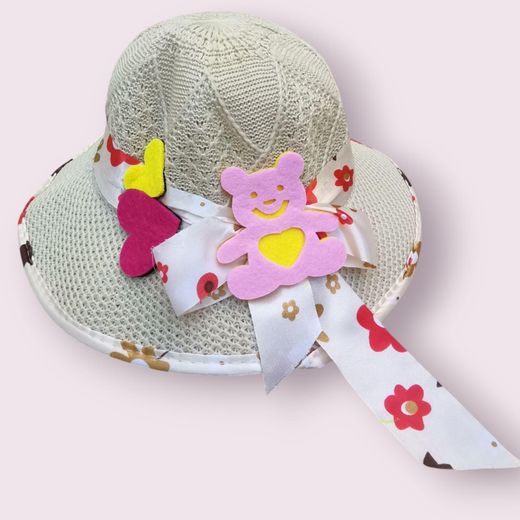 Generic Chapeau de soleil pour bébé fille (1 à 3 ans) avec décorations élégantes-Blanc cassé - image 2