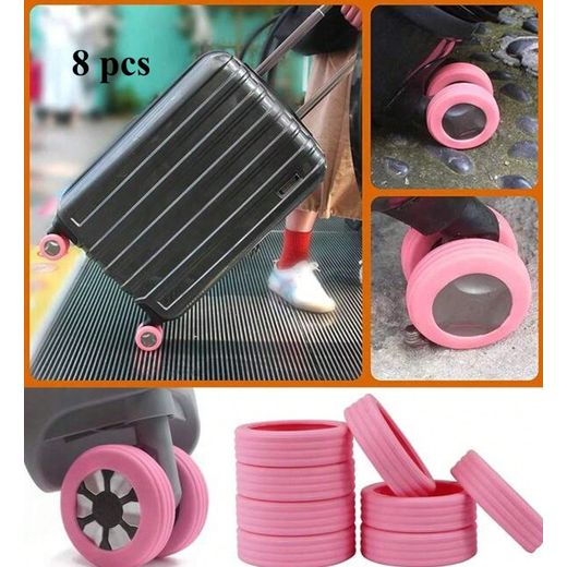 Generic 8 pcs Housse de roue de bagage en silicone pour valises ou chaise de bureau, élastique, silencieuse et résistante aux chocs, roues pivotantes, rose