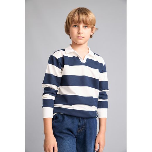 Defacto Sweatshirt bleu marine en coton à manches longues Coupe régulière pour garçon - image 3