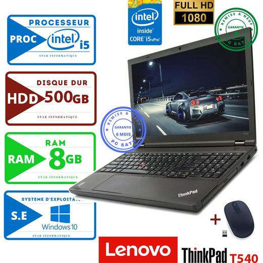 Lenovo 15.6″ - THINKPAD T540P - 8Go Ram  - 500 SSD - Windows - Noir - Clavier Azerty