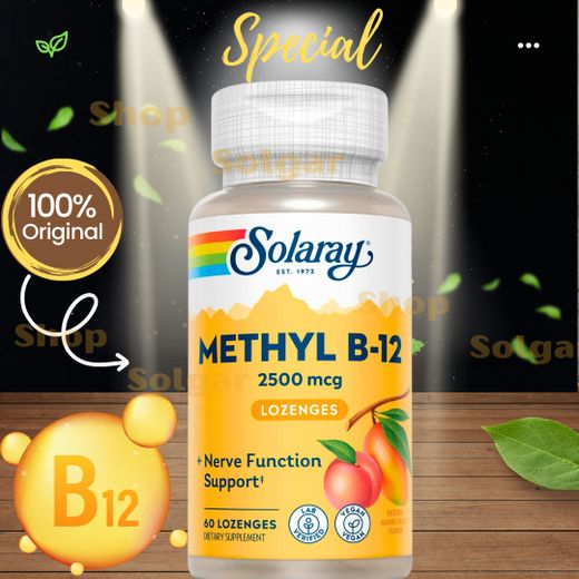 Solaray  Methyl B-12 haute efficacité, Arômes naturels de mangue et de pêche, 2500 µg, 60 Pastilles