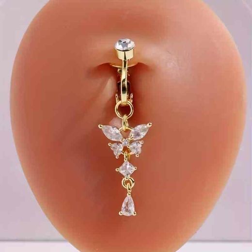 Generic Piercing nombril doré pour femme, sans aiguille - Anneau de nombril à clip avec papillon, bijou de corps gothique Y2K pour piercing nombril (sans aiguille) - Usage quotidien - Réservé aux personnes de 18 ans et plus (sauf si moins de 18 ans).