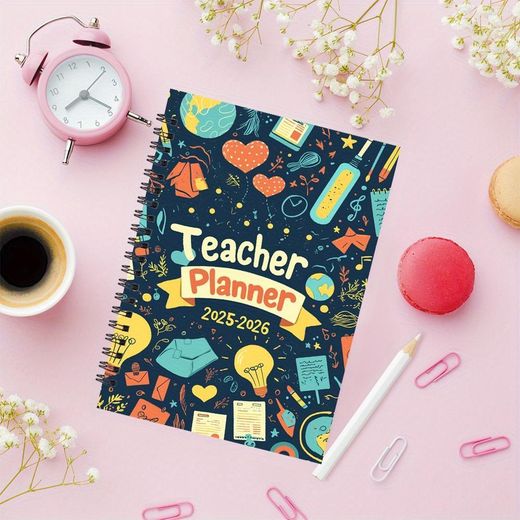 Carnet, A5, 13,97x21,08 cm, 50 pages, Couverture de Planificateur Professeur Cartoon, Fournitures Scolaires Vibrantes et Sy
