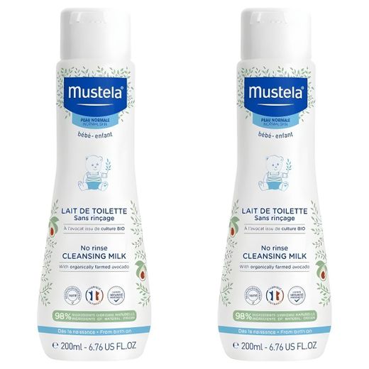 Mustela Lait de Toilette Sans Rinçage - Nettoyage Doux pour Bébé - 200 ml - Lot de 2