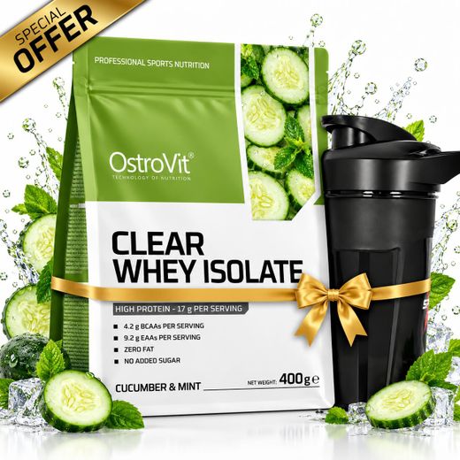 OstroVit Pack Protéiné - Clear Whey Isolate 400 g Cucumber & Mint + Shaker Noir