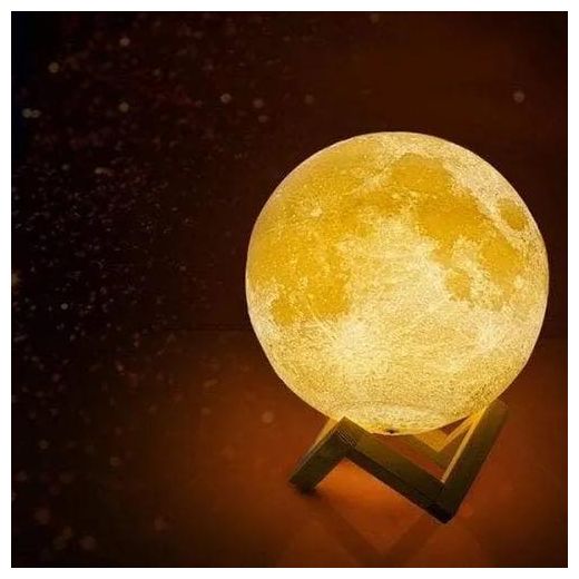 Generic Lampe de Nuit Lune 3D, Veilleuse Rechargeable avec Support en Bois pour Chambre à Coucher - image 2