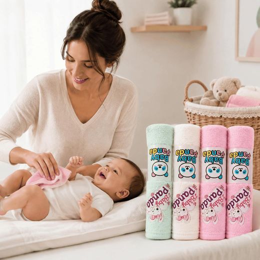 Generic Coffret de 4 Serviettes Bébé Baby Panda – Serviettes Douces et Absorbantes – Motifs Panda & Lapin – Rose, Vert Menthe et Écru – Set Bain Bébé – Idée Cadeau - image 2