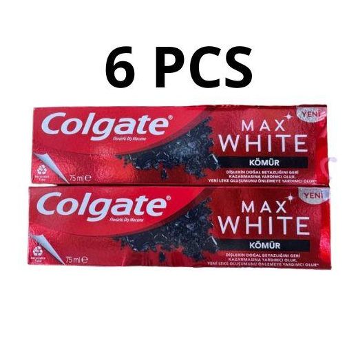 Colgate  6 Dentifrice max white charbon Blancheur instantanée gommer jusqu'à 100% .des taches