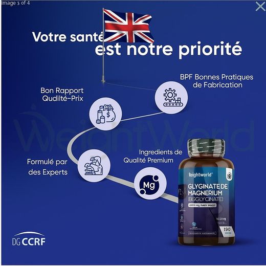 WeightWorld ماغنيسيوم بيسجليسينات مع فيتامين B6 180 كبسولة 1420 ملغ من المملكة المتحدة - image 2