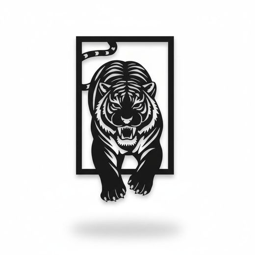 Generic Tableau mural noir représente un tigre puissant en bois MDF 40*25CM - image 2