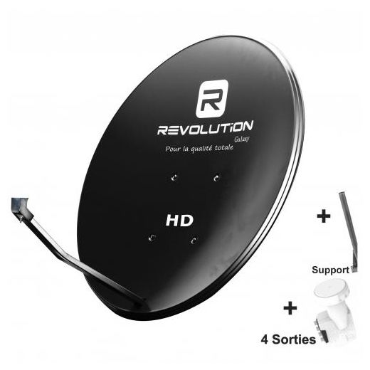 REVOLUTiON Galaxy Parabole Satellite 90cm 4K + Support Haute Qualité + Tete 4 Sorties inverto LNB