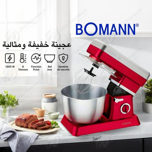 Bomann Robot Pétrin 6,3L 1200W 8 vitesses + fonction Pulse, Fouet en inox, KM 398 CB Rouge