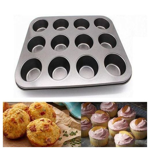 Generic Moule 12 tasses en métal antiadhésif moule à cupcake à muffins gateau Multifonction à pâtisserie