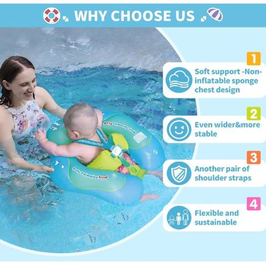 Generic Bouée Bébé Siège Évolutive avec Parasol Anti-UV, Flotteur de Piscine Gonflable avec Auvent Amovible, Bouée Enfant – Collection Summer Sea, Motif Baleine Bleu/Vert - image 3