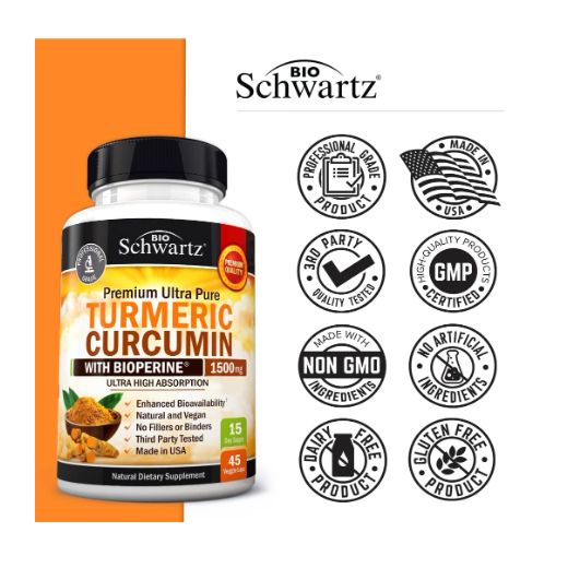 BioSchwartz Turmeric Curcumin avec BioPérine Turmeric, 1500 mg, 45 CapsVég - image 3