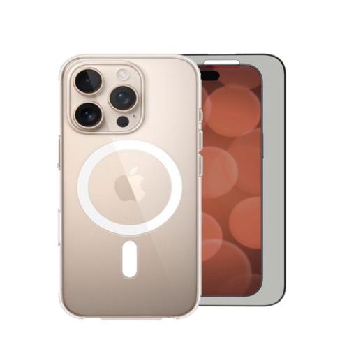 Coque pochette transparente magfase pour iphone 16 pro avec protecteur d'écran céramique fumé antichoc