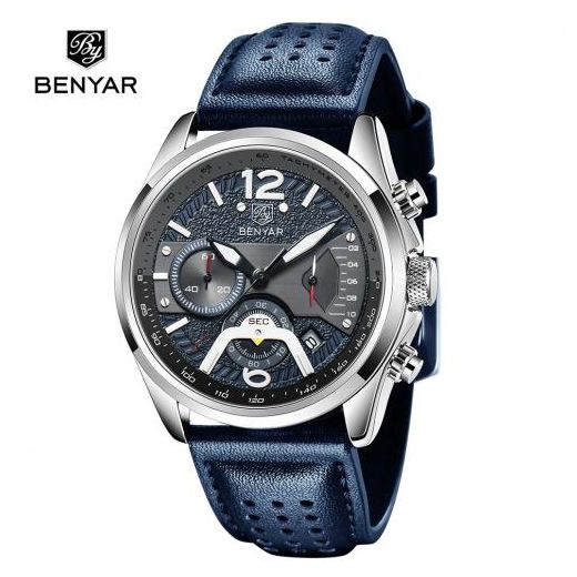 Benyar bracelet en cuir affichage de la date sport montre à main- Bleu R-51071 -ORIGINALE- - image 2