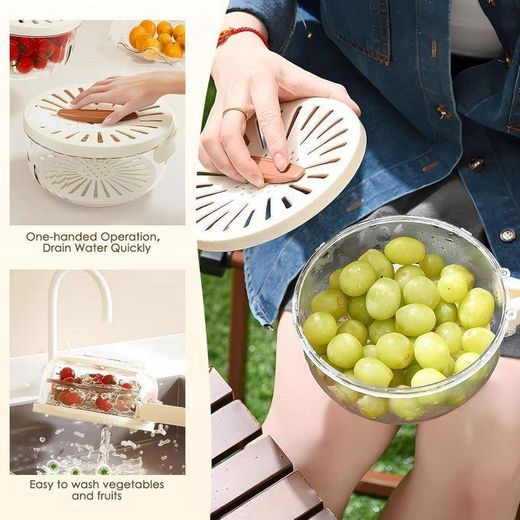 Generic Panier de Vidange avec Couvercle et Poignée – Panier de Lavage pour Fruits et Riz, Bol de Rangement Pratique pour Réfrigérateur et Cuisine - image 3