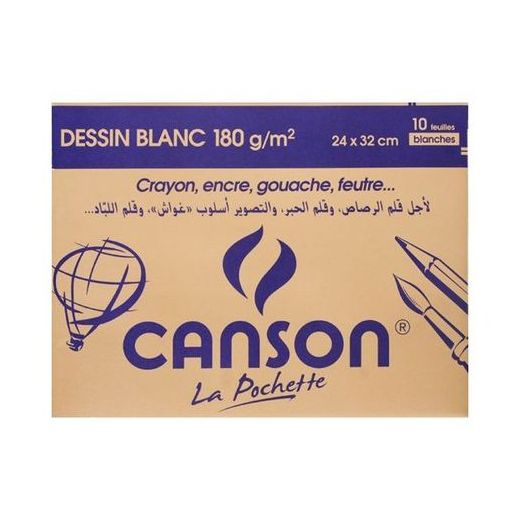 Canson Pochette Papier dessin 10 Feuilles  blanc 24*32/180g