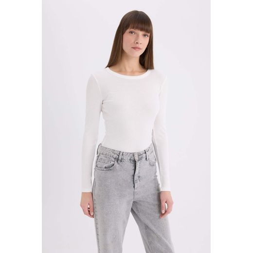 Defacto T-shirt slim en maille basique à col rond et manches longues - image 3