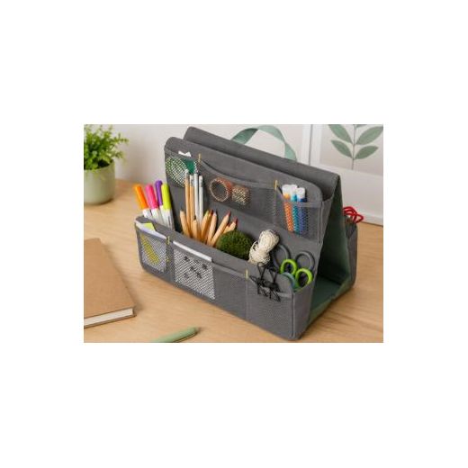 Generic Organisateur de Bureau Multifonction avec Poches – Rangement pour Stylos, Crayons, Ciseaux et Fournitures – Gris
