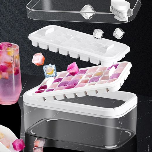 Generic Bac à Glaçons Pratique avec 64 Moules, Couvercle et Rangement – Sans BPA, Réutilisable, Pour Boissons Fraîches et Glacées - image 3
