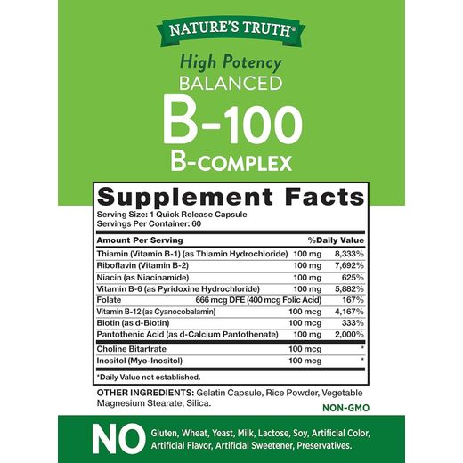 Nature's Truth Vitamine B 100 équilibré, Haute efficacité, 60 capsules - image 4