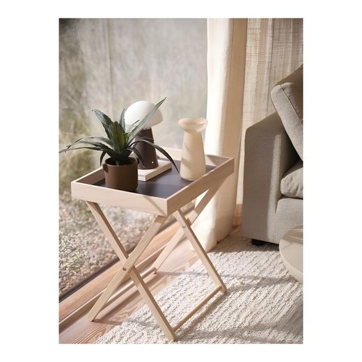 Generic Table d'appoint Pliante - Plateau Bois Naturel et Vert Pomme - Salon et Chambre - Design Scandinave